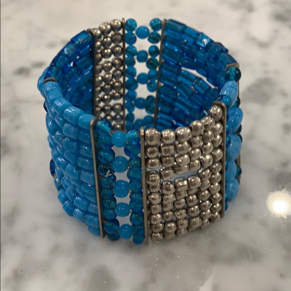 Blue & Silver beaded‎ cuff bracelet